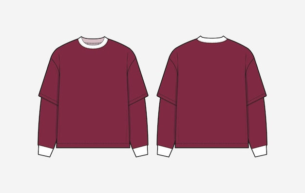 Modelo vetorial de camisa de manga longa vista dianteira e traseira esboço de desenho técnico