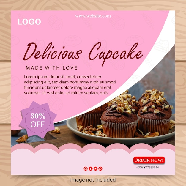 Vetor modelo vetorial de cartaz da cup cake shop para marketing digital