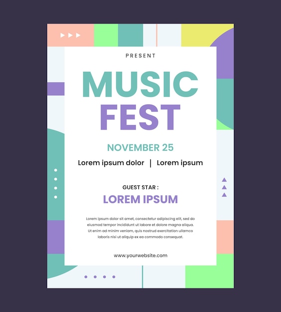 Modelo vetorial de cartaz de festival de música geométrica abstrata e colorida