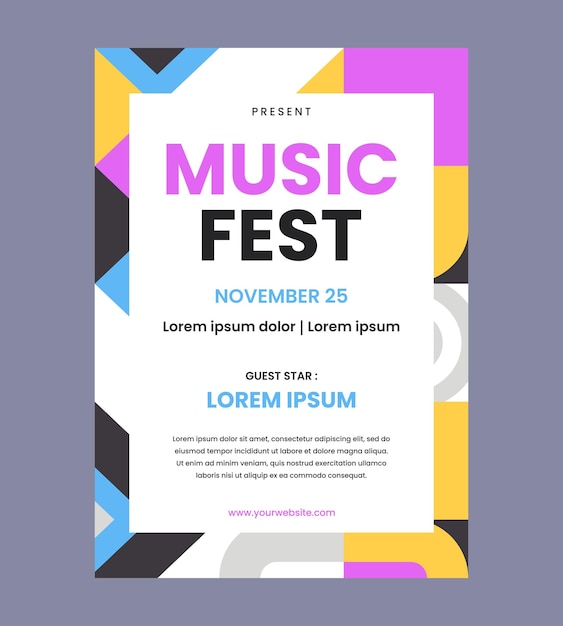 Modelo vetorial de cartaz de festival de música geométrica abstrata e colorida