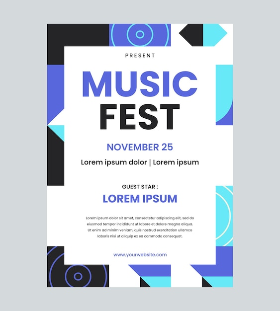 Modelo vetorial de cartaz de festival de música geométrica abstrata e colorida