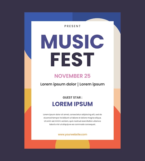 Modelo vetorial de cartaz de festival de música geométrica abstrata e colorida