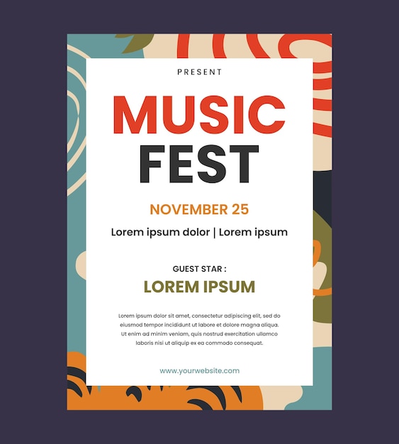Modelo vetorial de cartaz de festival de música geométrica abstrata e colorida