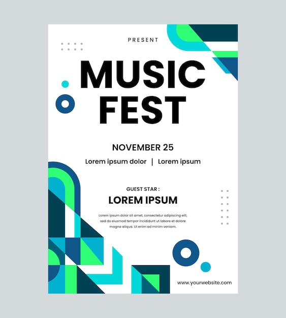 Modelo vetorial de cartaz de festival de música geométrico abstrato e colorido