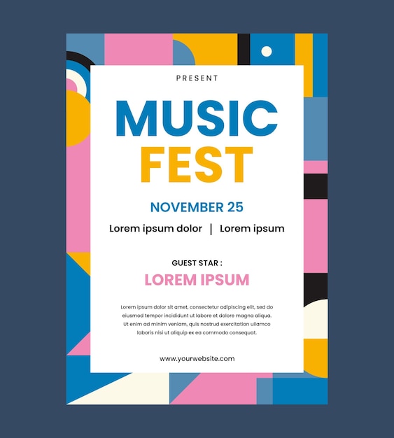 Modelo vetorial de cartaz de festival de música geométrico abstrato e colorido