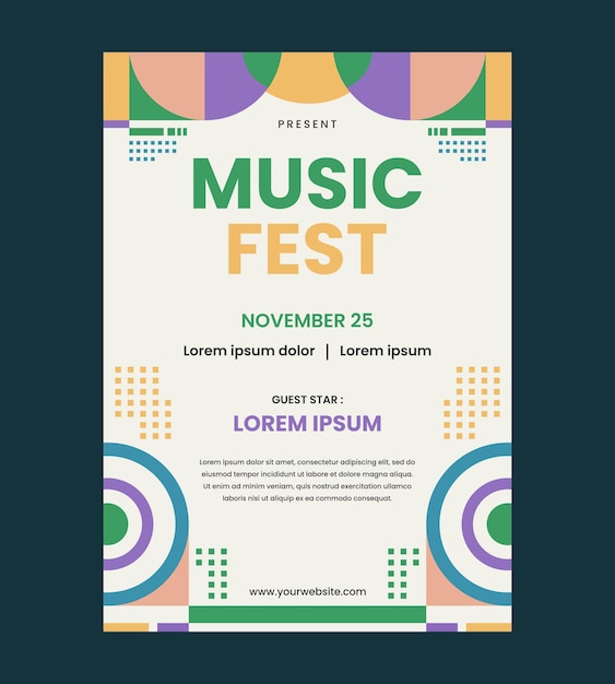 Modelo vetorial de cartaz de festival de música geométrico abstrato e colorido
