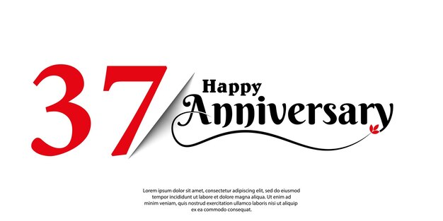 Modelo vetorial de celebração do 37º aniversário com design abstrato vermelho e preto sobre fundo branco