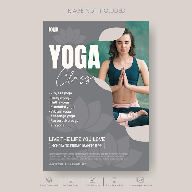 Modelo vetorial de folheto de impressão ou cartaz de ioga e meditação