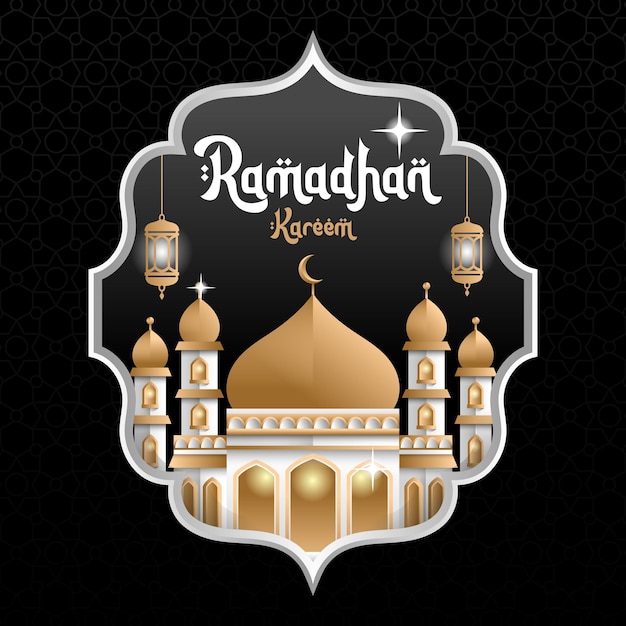Modelo vetorial do ramadã com imagem de mesquita