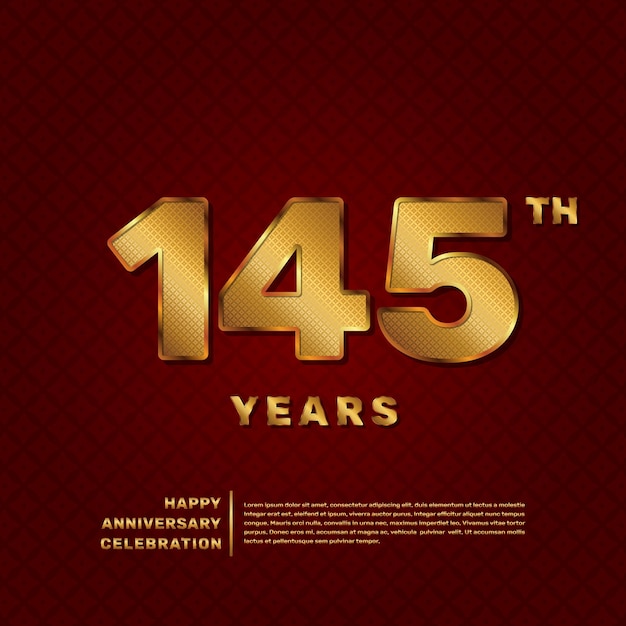 Modelo vetorial para celebração do 145º aniversário com conceito de número de padrão dourado
