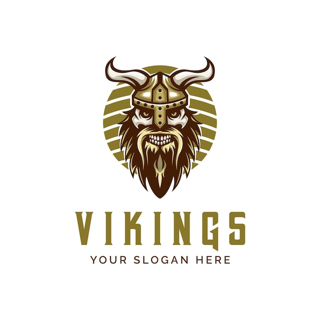 Modelo vintage do símbolo do ícone do logotipo do homem guerreiro Viking irritado do crânio