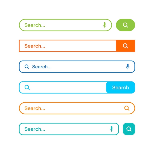 Vetor modelos coloridos de barra de pesquisa motor de navegador de internet com barra de endereço de caixa de pesquisa e campo de texto ui