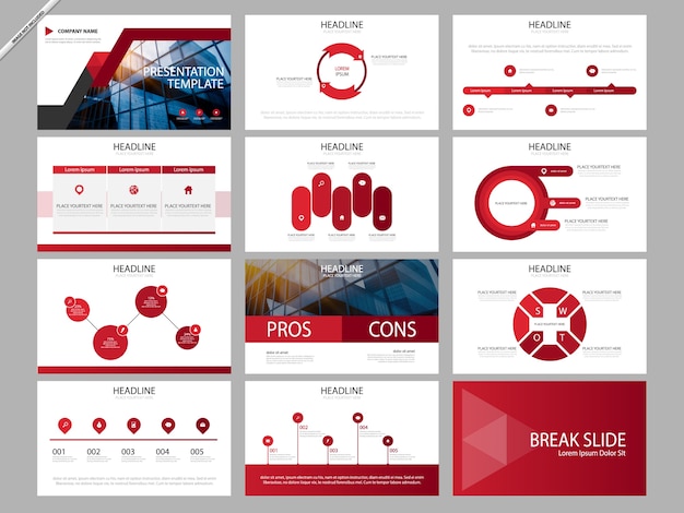 Modelos de apresentação abstrata vermelha infográfico