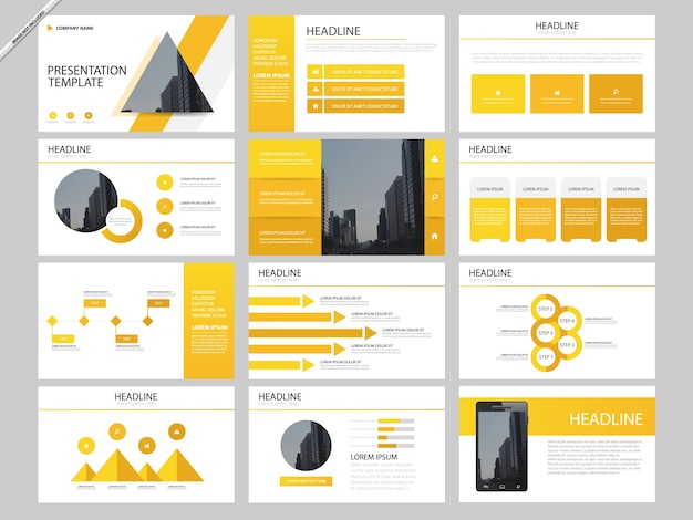 Modelos de apresentação de infografia amarela