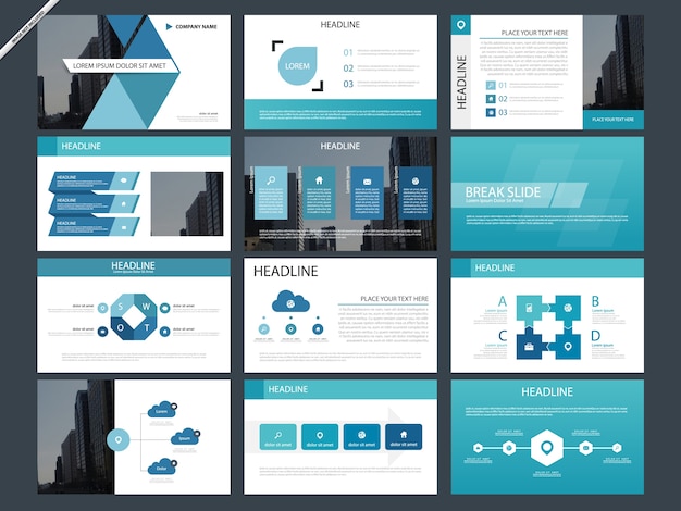 Vetor modelos de apresentação de infografia azul