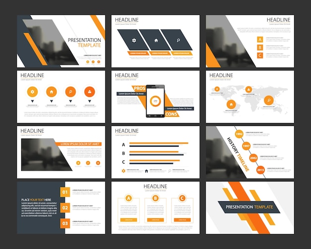 Modelos de apresentação de laranja abstrato infográfico