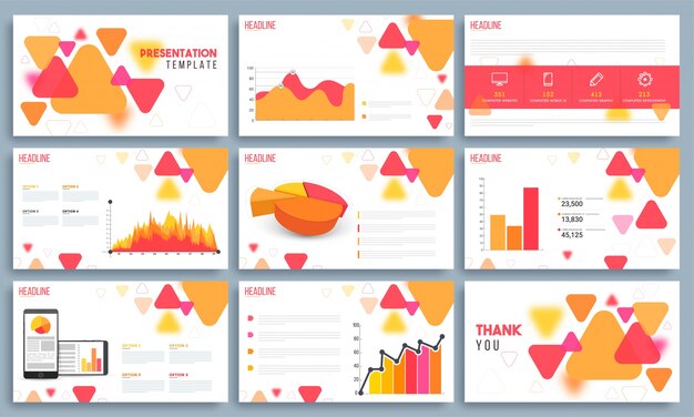 Modelos de apresentação de negócios com elemento infográfico.