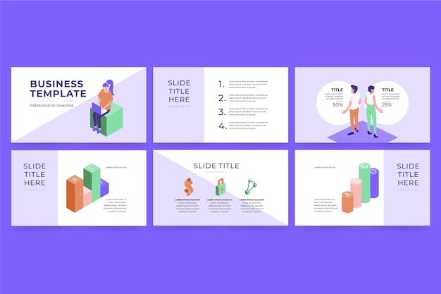 Modelos de apresentação de negócios isométricos
