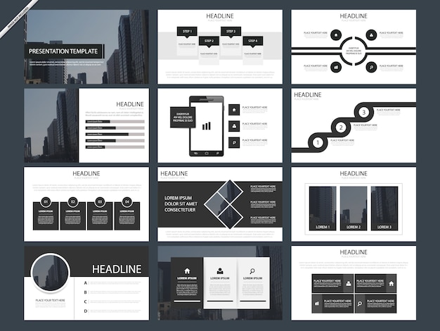 Vetor modelos de apresentação infográficos pretos