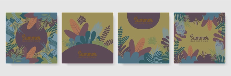 Vetor modelos de arte abstrata de tom de terra de verão na moda com árvore floral e elementos geométricos.