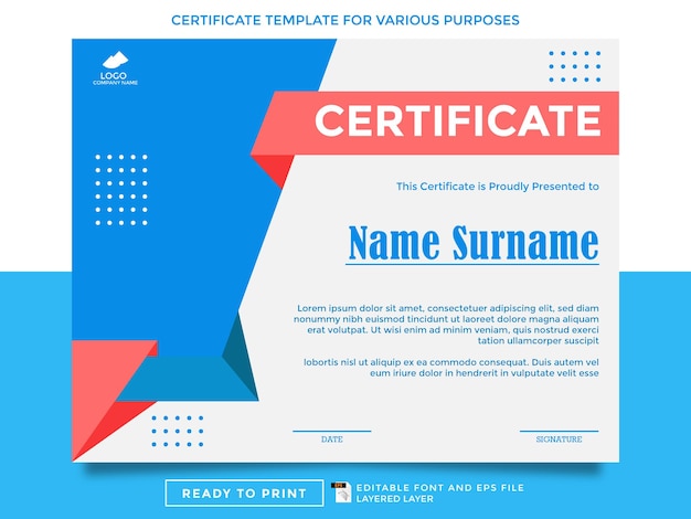 Vetor modelos de certificado printready para vários fins