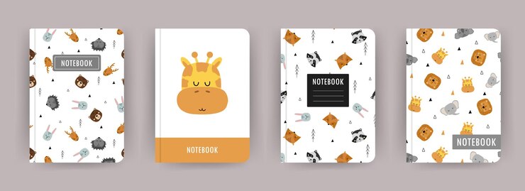 Vetor modelos de coleção de cadernos de capa com animais fofos em estilo escandinavo