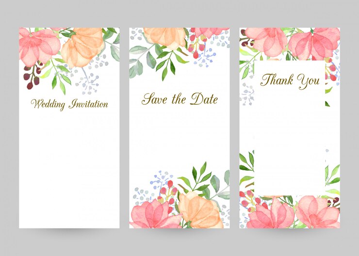 Modelos de convite de casamento conjunto com flores em aquarela