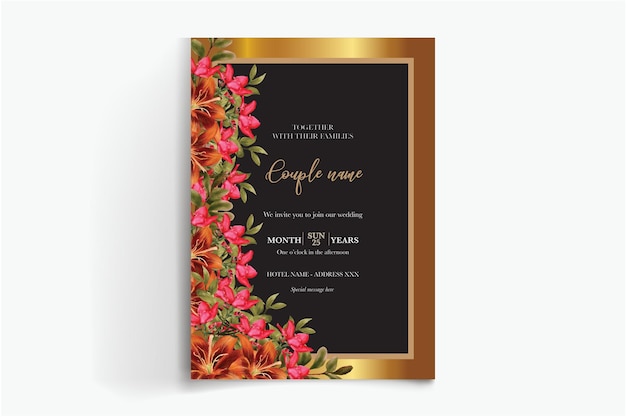 Modelos de convite de casamento floral de moldura