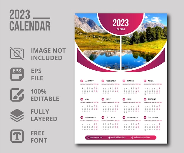 Vetor modelos de design de calendário de página única 2023