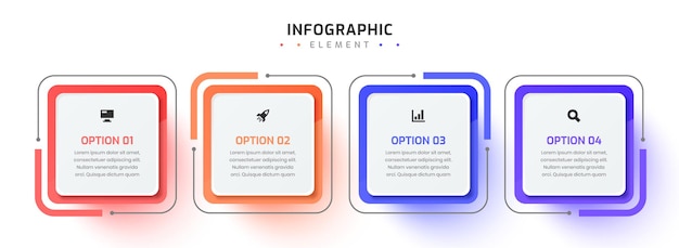 Modelos de design de elemento de infográfico com ícones e 4 opções adequadas para diagrama de processo