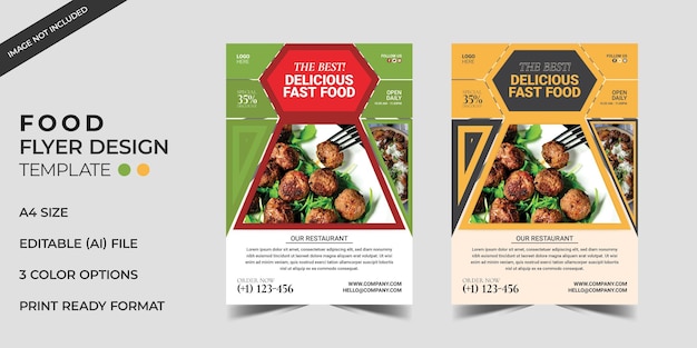 Vetor modelos de design de folheto de restaurante modernos com tamanho a4 colorido
