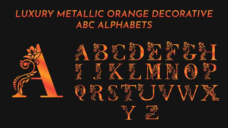 Vetor modelos de design de logotipo de monograma com letras laranja metálicas decorativas de luxo alfabetos abc