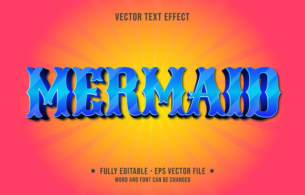 Vetor modelos de efeitos de texto editáveis, cor gradiente de sereia azul, estilo moderno