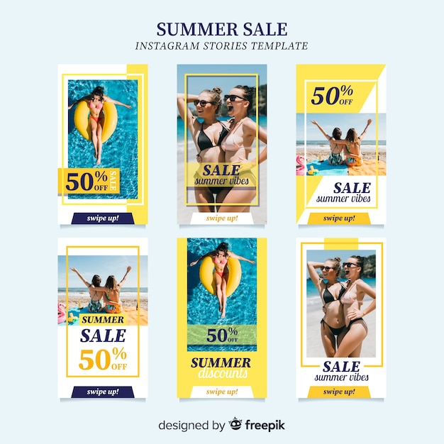 Vetor modelos de histórias do instagram de venda de verão