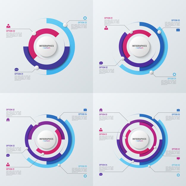 Modelos de infográfico de gráfico de círculo para visualização de dados