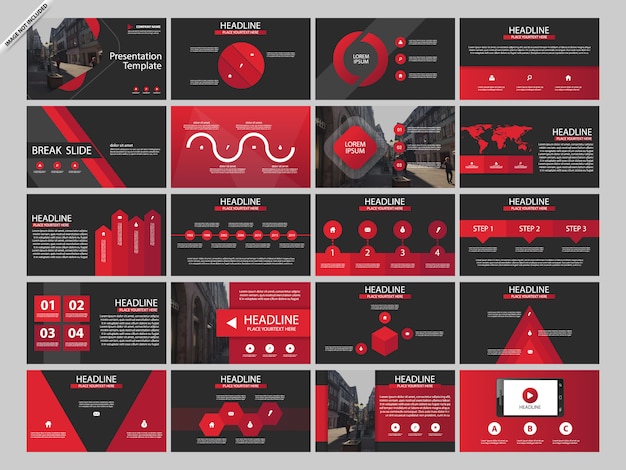 Modelos de infográfico de presentaion pacote vermelho