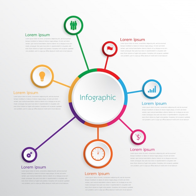 Modelos de infográfico de vetor usados para relatórios detalhados. todos os 7 tópicos.