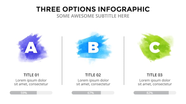 Modelos de infográfico em aquarela banners de pinceladas ilustrações de desenho à mão opções de 3 etapas