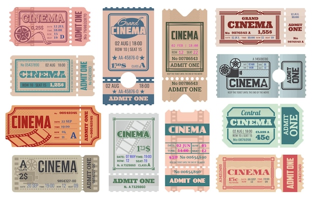 Modelos de ingressos de cinema vetor retrô admite