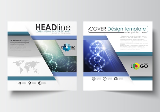 Modelos de negócios para brochura desenho quadrado, revista, folheto. estrutura da molécula de dna