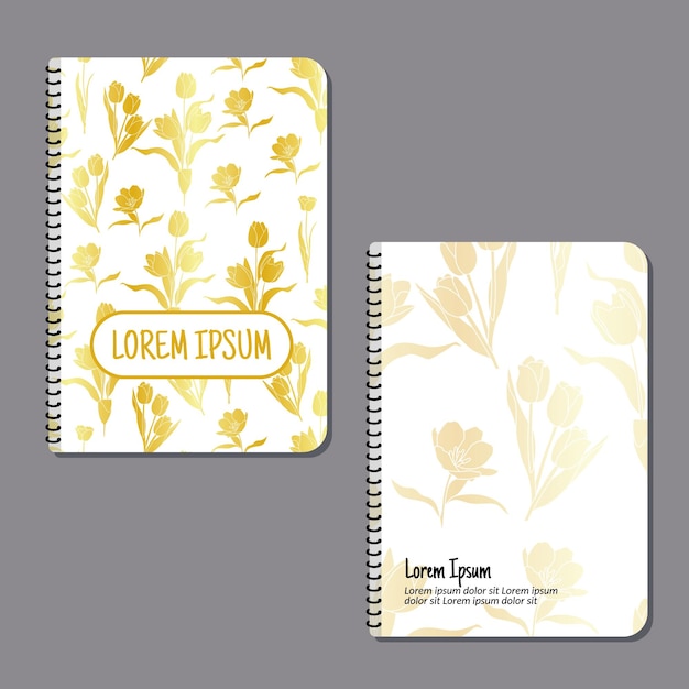 Modelos de páginas de capa, layouts de padrões de flores de tulipa aplicáveis a cadernos e revistas, planejadores, brochuras, livros, catálogos, etc. podem ser redimensionados padrões e máscaras repetidos.