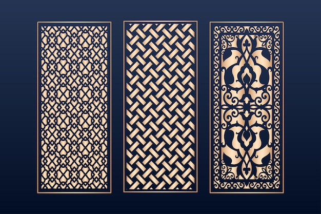 Modelos de painel ornamental de corte a laser definem padrões de bordas de renda decorativa vetor islâmico