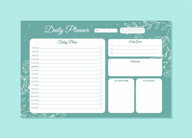Vetor modelos de planejador diário imprimíveis para personalizar