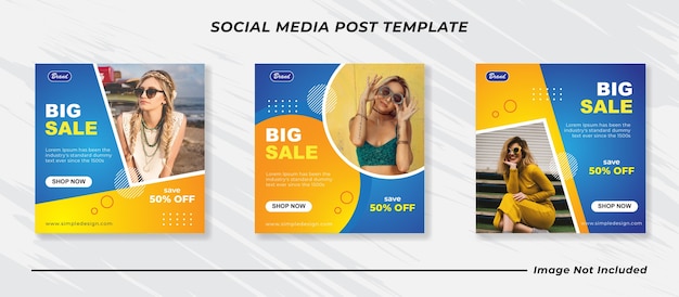 Modelos de postagem em mídia social azul com amarelo minimalista