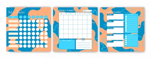 Vetor modelos de rastreador de hábitos planejador semanal planejador mensal um planejador para a organização do tempo