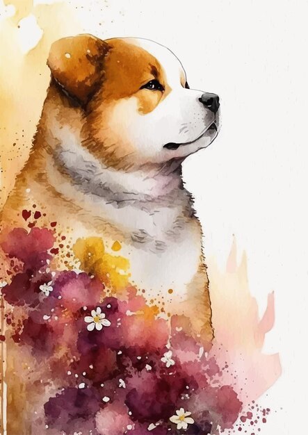 Modelos de retrato em aquarela de akita inu para brandin