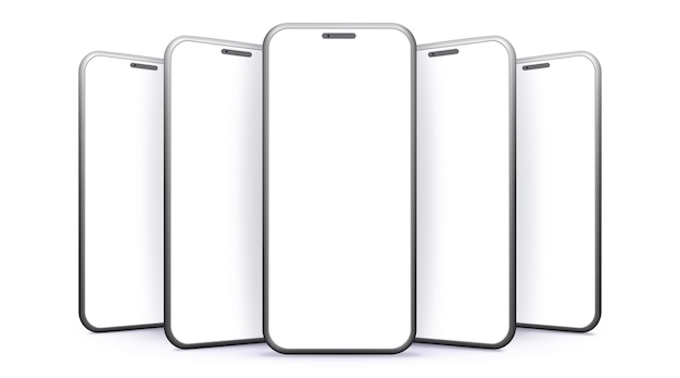 Modelos de vetor de celular com perspectiva de telas de smartphone em branco isoladas no branco