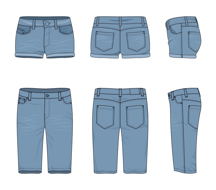 Modelos em branco de shorts jeans masculinos e femininos