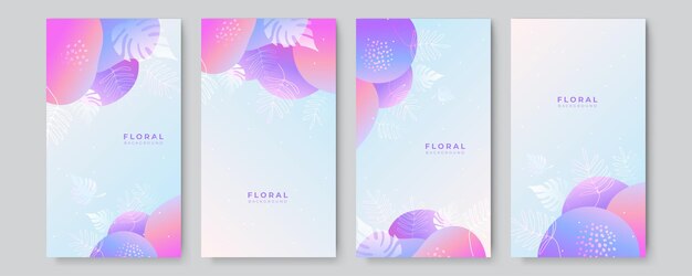 Modelos modernos de arte de história abstrata com elementos geométricos e florais vibrantes vívidos gradientes coloridos. Adequado para postagens em mídias sociais, aplicativos móveis, design de banners e anúncios na web. Fundos de moda.