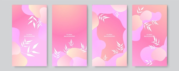Modelos modernos de arte pós-história abstrata com elementos geométricos e florais gradientes coloridos. Adequado para postagens em mídias sociais, aplicativos móveis, design de banners e anúncios na web / internet. Fundos de moda.